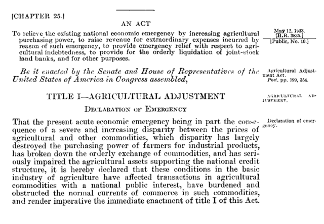 Farm Bill of 1933 (Agriculture Adjustment Act)