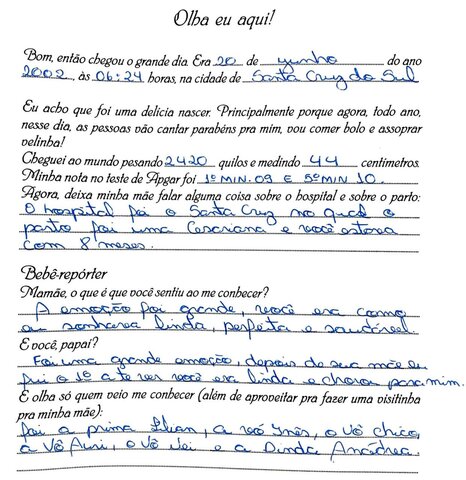 Sobre o meu nascimento.