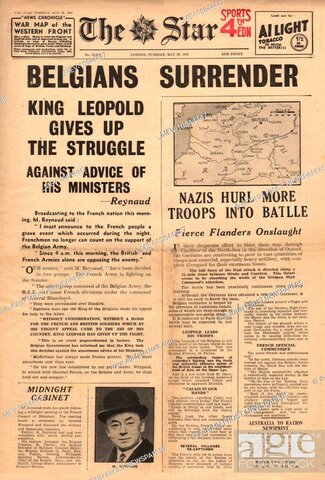 Belgium surrenders to the Germans.