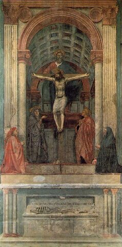 Masaccio, La Santísima Trinidad (con la Virgen, san Juan y los donantes), h. 1425-1428.