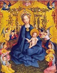 Stefan Lochner, La Virgen y el Cristo niño en una rosaleda, h. 1440