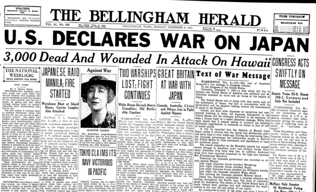 Britain and America declare war on Japan.