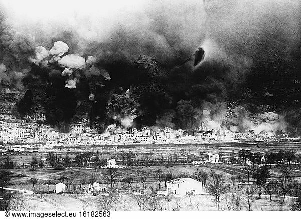 At the start of a new major offensive the Allies drop 1,250 tons of bombs on Cassino in Italy.
