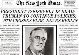 After 12 years as US president, Franklin D Roosevelt dies from a massive stroke.