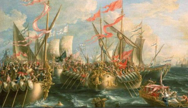Batalla de Actium. Las legiones romanas de Octavio Augusto derrotan a Marco Antonio
