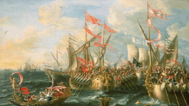 Batalla de Actium, las legiones romanas de Octavio Augusto derrotan a Marco Antonio