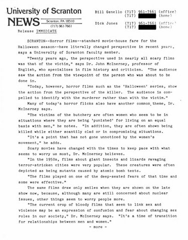 horror press release- This exhibits how females in 80s horror were typically objectified and sexualized. It lays the groundwork for the evolution that came after this time regarding womens roles in horror.