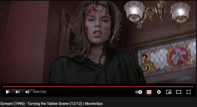 "Scream" Clip- This clip highlights a pivotal point for women in horror. In this clip we can see how women are given more influential and defining roles. These women were no longer portrayed second-hand characters which was defining and monumental.