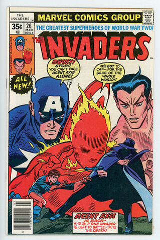 Comic Book, "The Invaders" Marvel Comics, March 26 (no year, copyright 1977)