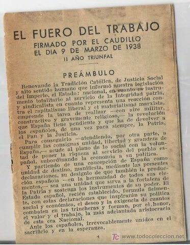 Entrada en vigor del Fuero del trabajo