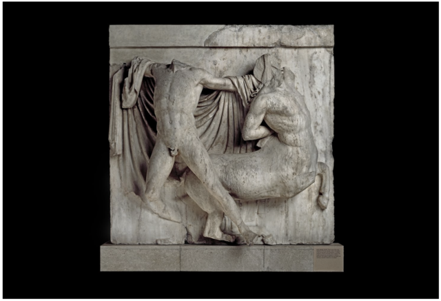 Battle of Lapith and Centaur, metope, marble, British Museum