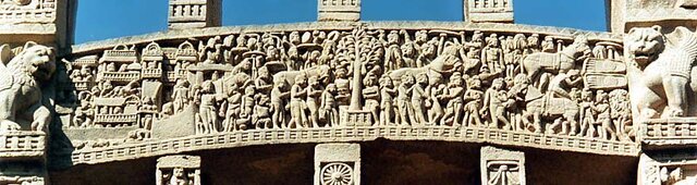 The Great Departure, East torana of Great Stupa at Sanchi, 25 BCE-25 CE