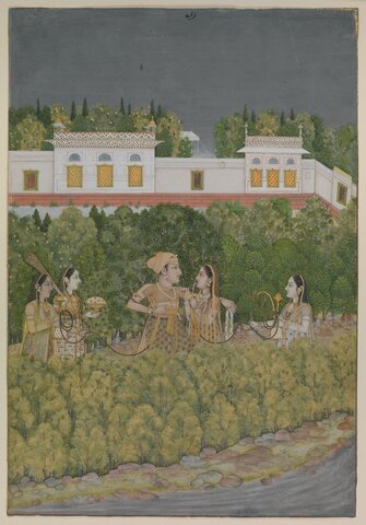 Nidha Mal, Prince and Ladies in a Garden, ca. 1735-75, ink, watercolor and gold on paper. Met, NYC