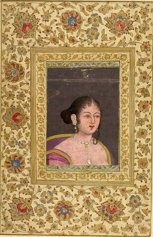 Unknown, Portrait of a Lady (copy of a European painting), 18th century, ink, opaque watercolor, and gold on paper. Harvard Art Museums