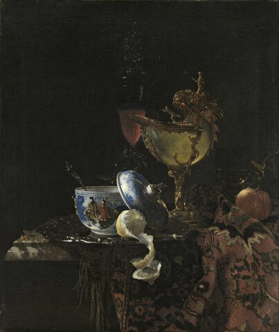 Willem Kalf, Still Life with a Chinese Bowl, Nautilus Cup and Other Objects, 1662, oil on canvas. Museo Nacional Thyssen-Bornemisza, Madrid