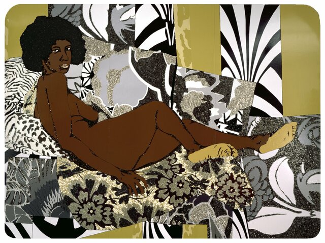 Mickelene Thomas, A Little Taste of Love, 2007, acrylic, enamel and rhinestones on wood panel. Brooklyn Museum