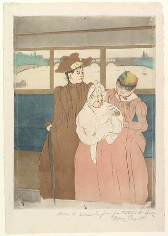 Mary Cassatt, In the Omnibus, 1890-91, drypoint and aquatint. Met, NYC