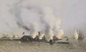 The Merrimack and the Monitor fight of the Virginia coast