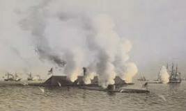 The Merrimac and the Monitor fight of the Virginia coast