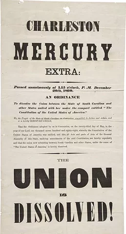 South Carolina votes to secede from the United States