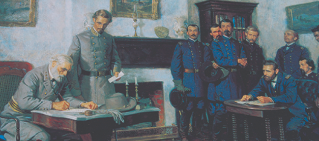 Lee surrenders to Grant at Appomattox Court House