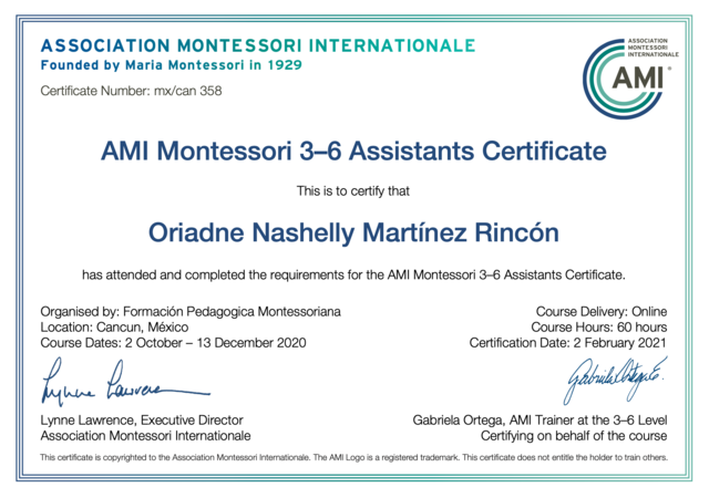 Certificación Asistente Montessori