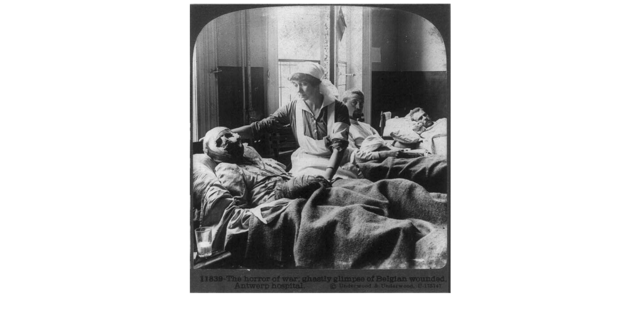 The horror of war, ghastly glimpse of Belgian wounded, Antwerp hospital