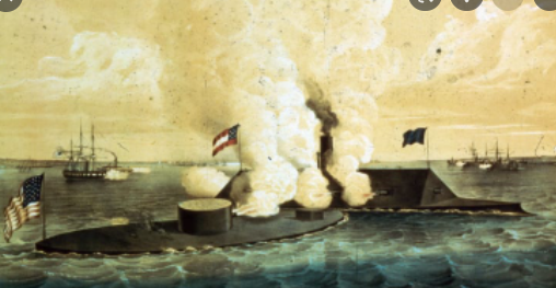 The Merrimac and the Monitor fight of the Virginia coast