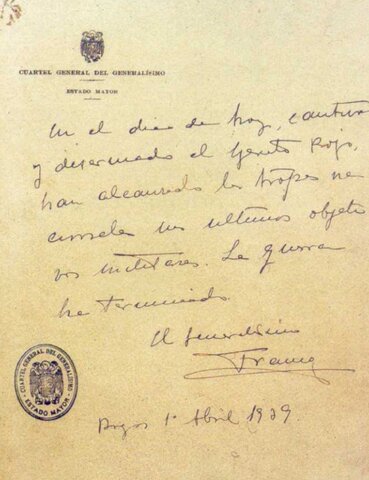 Último parte de guerra y fin de la misma