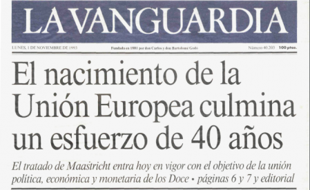 Entrada en vigor del Tratado de Maastrich.