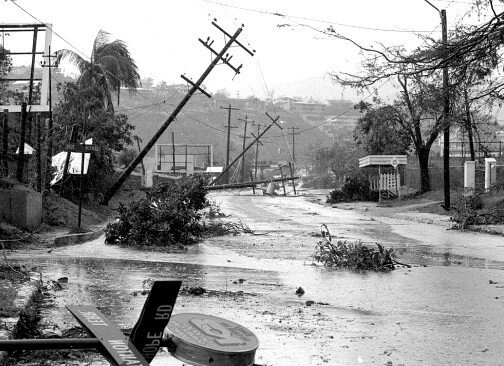 Jamaica badly hit by Hurricane Gilbert.