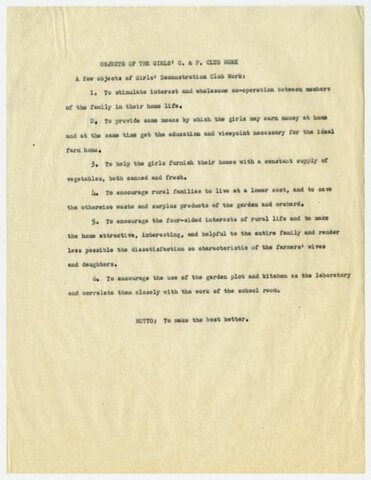 Objects of the Girls' C. & P. Club Work