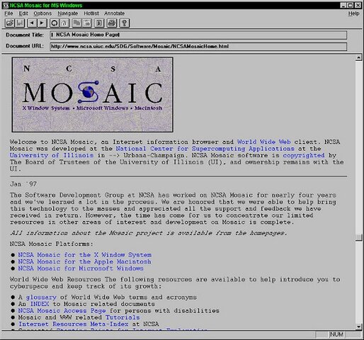mise dans le domaine public, disponibilité du premier navigateur Mosaic