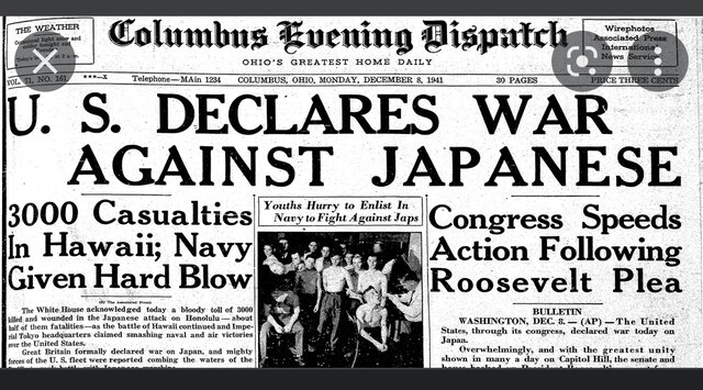 US declares war on Japan