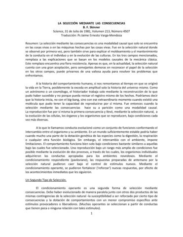 Publicación del libro ¨Un tema de Consecuencias¨ de Skinner