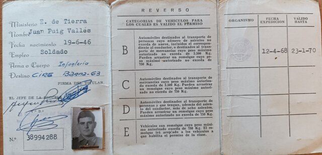 Permís de conducció militar Joan