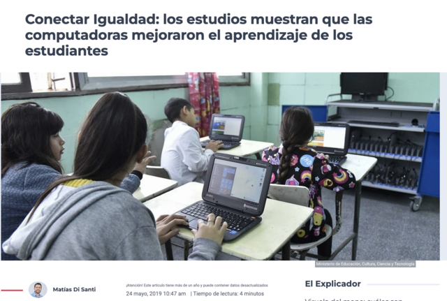 Conectar igualdad: los estudios muestran que las computadoras mejoraron el aprendizaje de los estudiantes