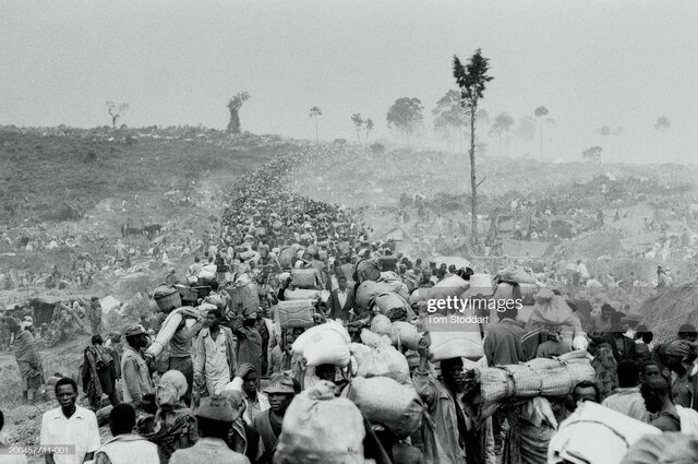 Approximately one million; Hutu flee to Zaire.