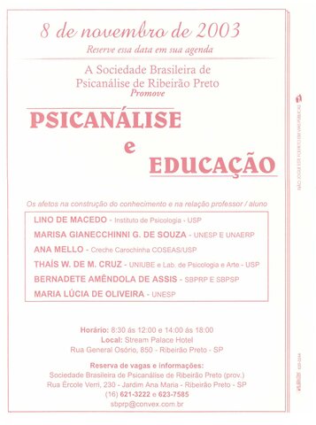 Primeiro Encontro “Psicanálise e Educação"