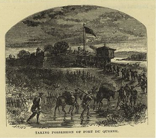 Les troupes armées de George Washington ont la bataille du fort Duquesne en Pennsylvanie