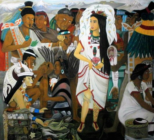 Detall del mural El mercat de Tlatelolco