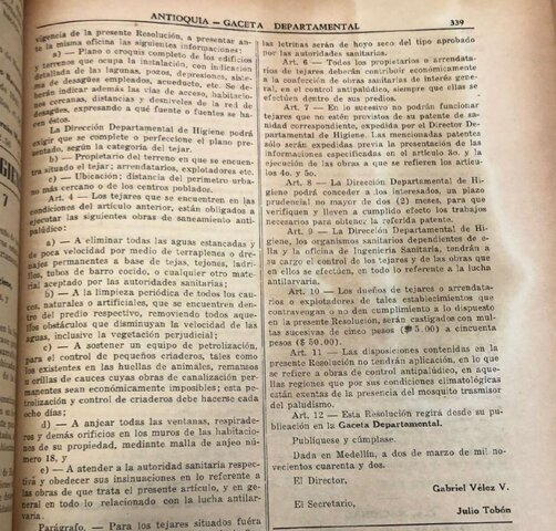 Medellín - Resolución Nº 7 de la Secretaría de Higiene: Por la cual se reglamenta el funcionamiento de los tejares