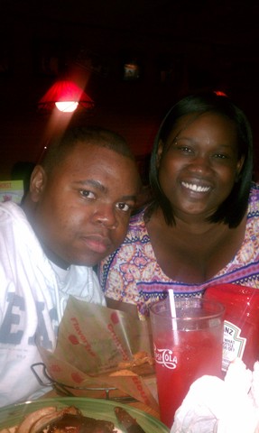 Eating mom's great cooking.