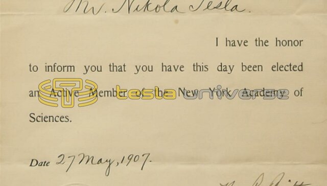 Ο Τέσλα γίνεται δεκτός στην Ακαδημία των Επιστημών της Νέας Υόρκης