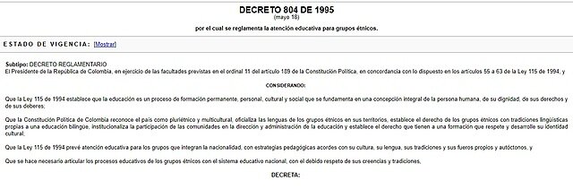 El Decreto 804, expedido en 1995