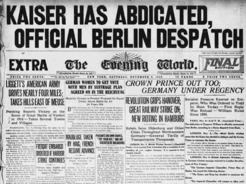 German Revolution of 1918 and Kaiser Wilhelm II resigns