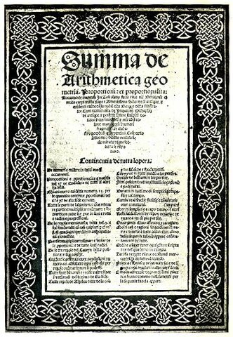 Publicación de “Summa de aritmética, geometría, proportioni et proportionalita”