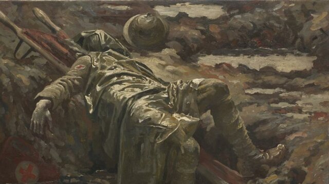 Camillero muerto en una trinchera