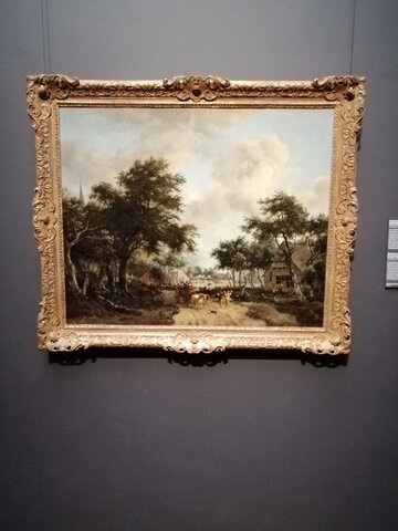 Boslandschap met een vrolijk gezelschap in een wagen