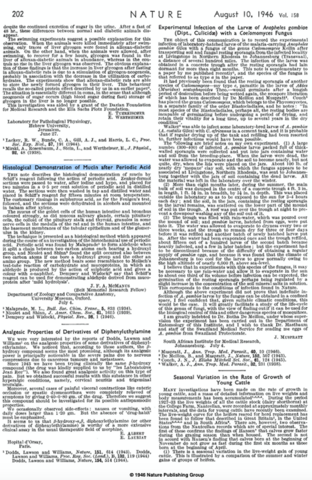 Primera publicación donde se describe la demostración de mucosa y otros elementos mediante reactivo de Schiff tras un tratamiento con ácido periódico (McManus)